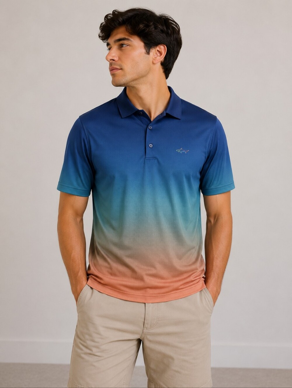 Greg Norman Collection Men's Teal to Coral Gradient‎ Performance Polo Size Large
